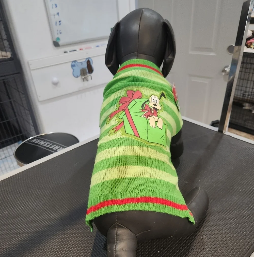 Disney Pluto Green Striped Dog Christmas Sweater
